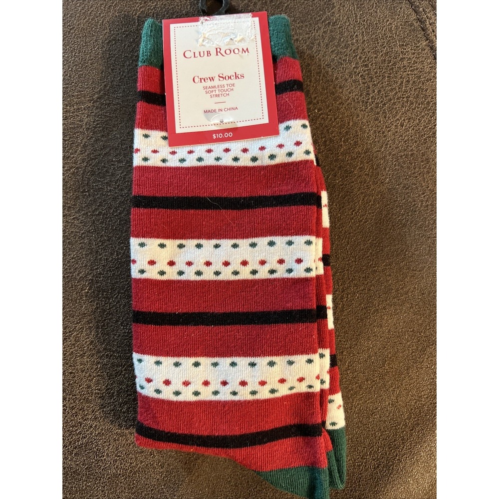 Club Room Men's Novelty Christmas Holiday Crew Socks One Size Holiday Stripes
